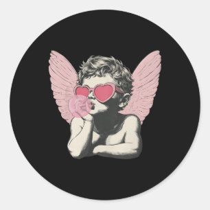 Vintage Cute Cupid In Sungles Blowing Bubble Valen Classic Round Sticker