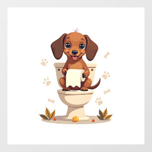 Vintage Cute Dachshund on Toilet Cartoon Bathroom 