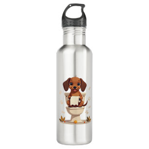 Vintage Cute Dachshund on Toilet Cartoon Bathroom  710 Ml Water Bottle