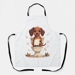 Vintage Cute Dachshund on Toilet Cartoon Bathroom Apron