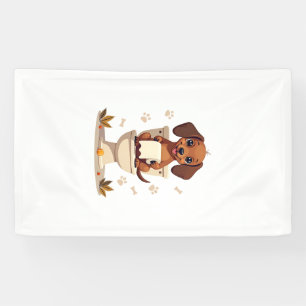 Vintage Cute Dachshund on Toilet Cartoon Bathroom Banner