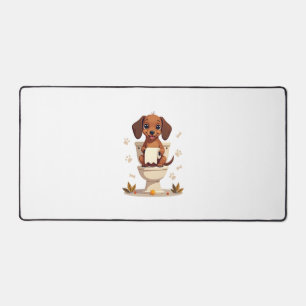 Vintage Cute Dachshund on Toilet Cartoon Bathroom  Desk Mat