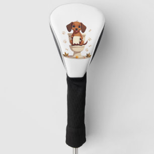 Vintage Cute Dachshund on Toilet Cartoon Bathroom Golf Head Cover
