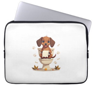 Vintage Cute Dachshund on Toilet Cartoon Bathroom  Laptop Sleeve