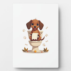 Vintage Cute Dachshund on Toilet Cartoon Bathroom  Plaque