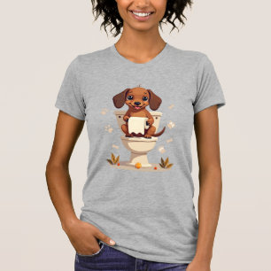 Vintage Cute Dachshund on Toilet Cartoon Bathroom  T-Shirt