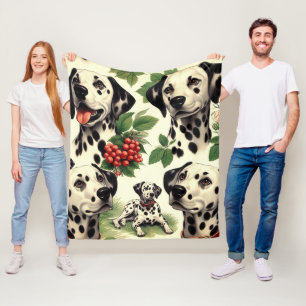 Vintage Cute Dalmatian Illustration Fleece Blanket