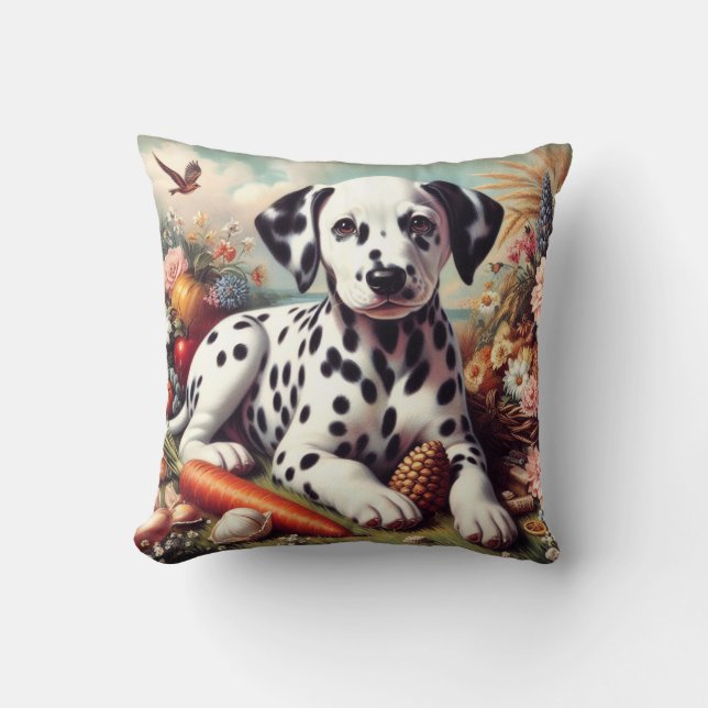 Vintage Cute Dalmatian Painting Cushion (Front)