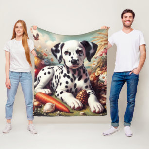 Vintage Cute Dalmatian Painting Fleece Blanket