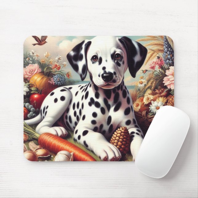 Vintage Cute Dalmatian Painting Mouse Pad (With Mouse)
