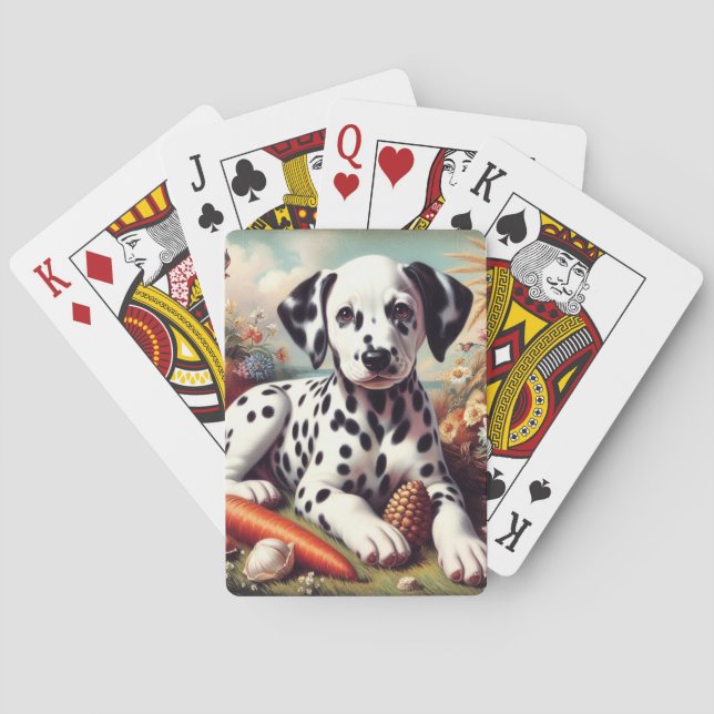 Vintage Cute Dalmatian Painting Playing Cards (Back)