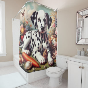 Vintage Cute Dalmatian Painting Shower Curtain