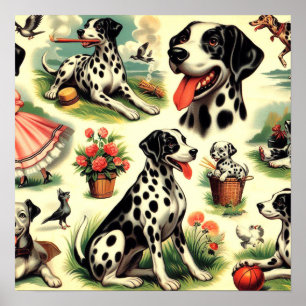 Vintage Cute Dalmatian Seamless Poster