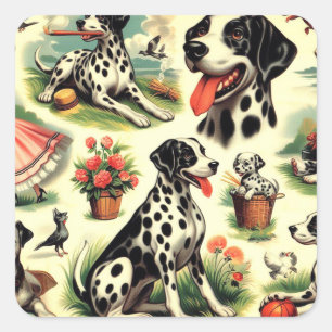 Vintage Cute Dalmatian Seamless Square Sticker