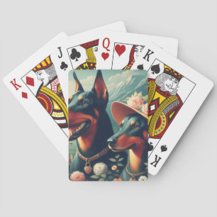 Vintage Cute Doberman Painting Playing Cards