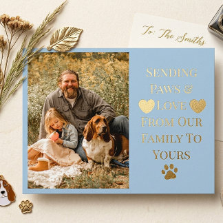 Vintage Cute Dog Lover Family Custom Photo Blue Postcard