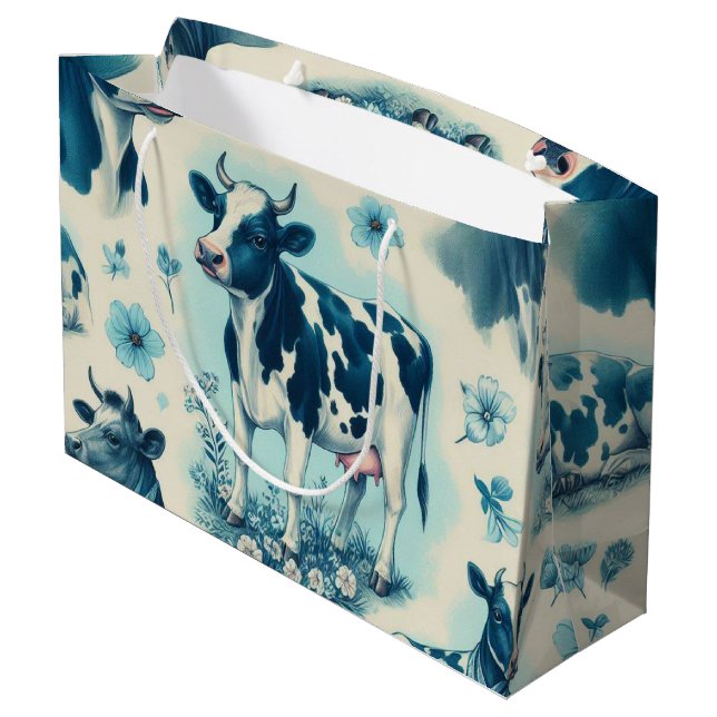 Vintage Cute Farm Cow Seamless Large Gift Bag (Back Angled)