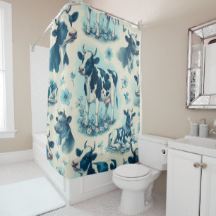 Vintage Cute Farm Cow Seamless Shower Curtain