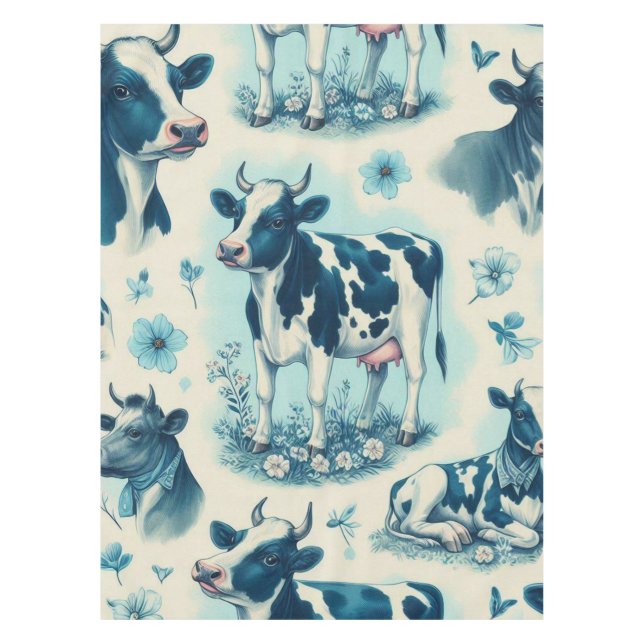 Vintage Cute Farm Cow Seamless Tablecloth (Front)