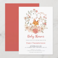 Vintage Cute Fox Foliage Coral Baby Shower