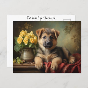 Vintage Cute German Shepard Puppy Dog Portrait Postcard