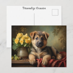 Vintage Cute German Shepard Puppy Dog Portrait  Postcard