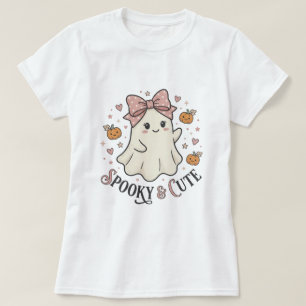 Vintage Cute Ghost Bow Halloween Graphic White T-Shirt