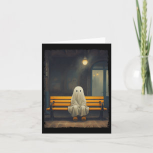 Vintage Cute Ghost Waiting Sitting On Chair Hallow Card
