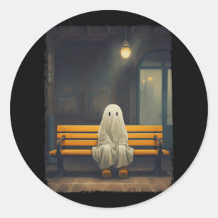 Vintage Cute Ghost Waiting Sitting On Chair Hallow Classic Round Sticker
