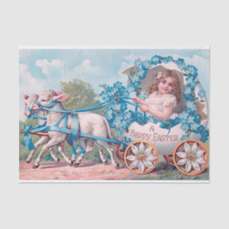 Vintage Cute Girl in Easter Egg Carriage by Lambs Tissue Paper