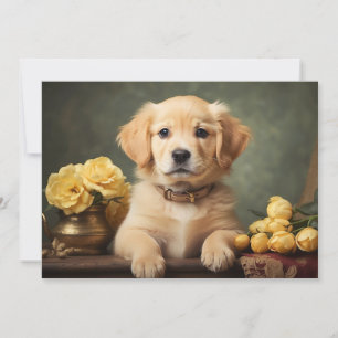 Vintage Cute Golden Retriever Puppy Dog Portrait Holiday Card