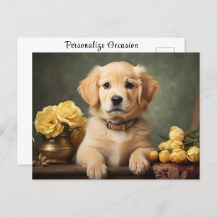 Vintage Cute Golden Retriever Puppy Dog Portrait Postcard