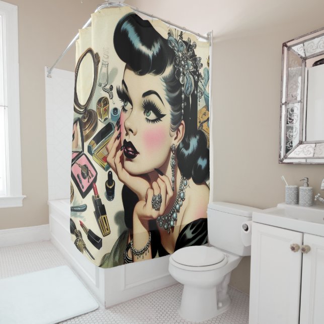 Vintage Cute Goth Pin Up Shower Curtain (In Situ)