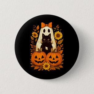 Vintage Cute Halloween Ghost Holding Black Cat 6 Cm Round Badge