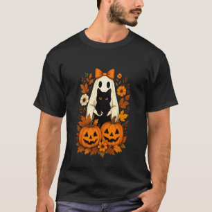 Vintage Cute Halloween Ghost Holding Black Cat Aut T-Shirt