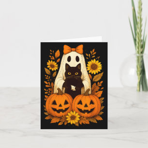 Vintage Cute Halloween Ghost Holding Black Cat Card