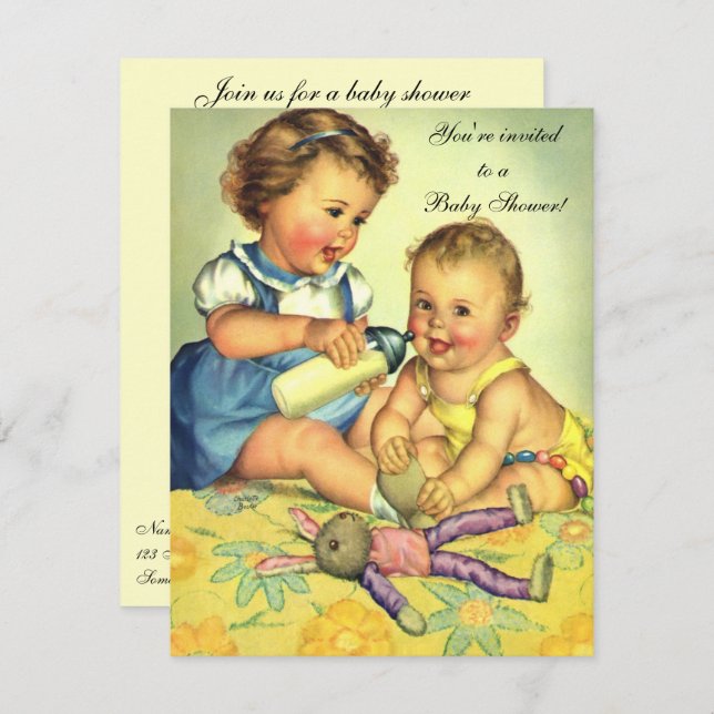 Vintage Cute Happy Children Baby Shower Invitation (Front/Back)