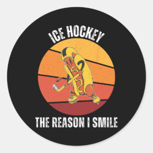 Vintage Cute Hot Dog Ice Hockey The Reason I Smile Classic Round Sticker