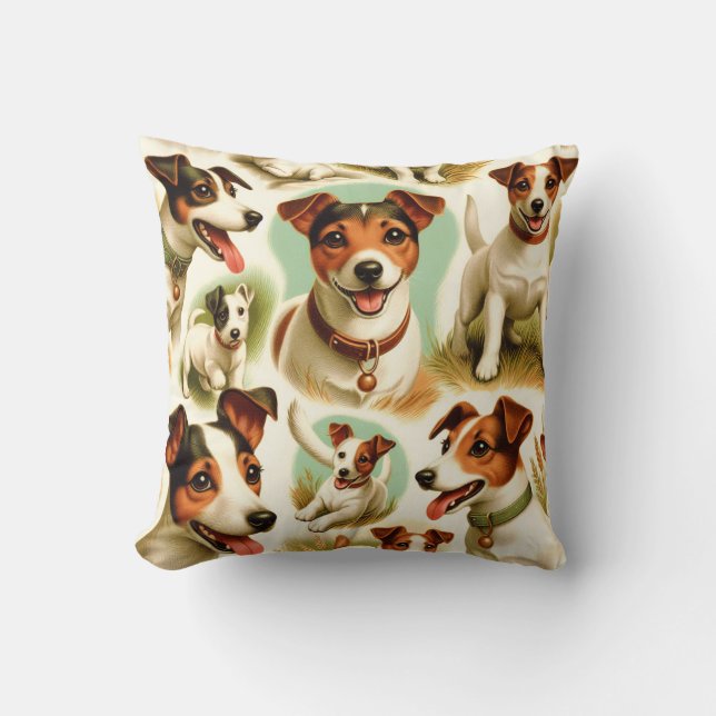 Vintage Cute Jack Russell Terrier Cushion (Front)
