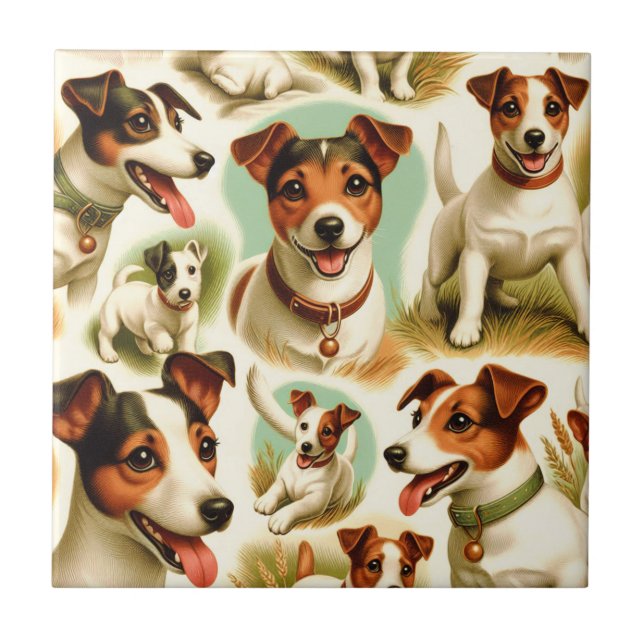 Vintage Cute Jack Russell Terrier Tile (Front)