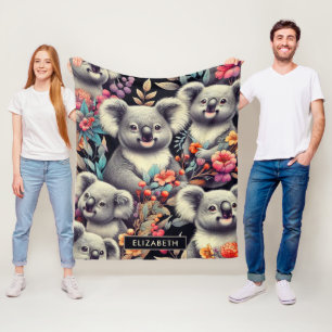 Vintage Cute Koala Painting Fleece Blanket