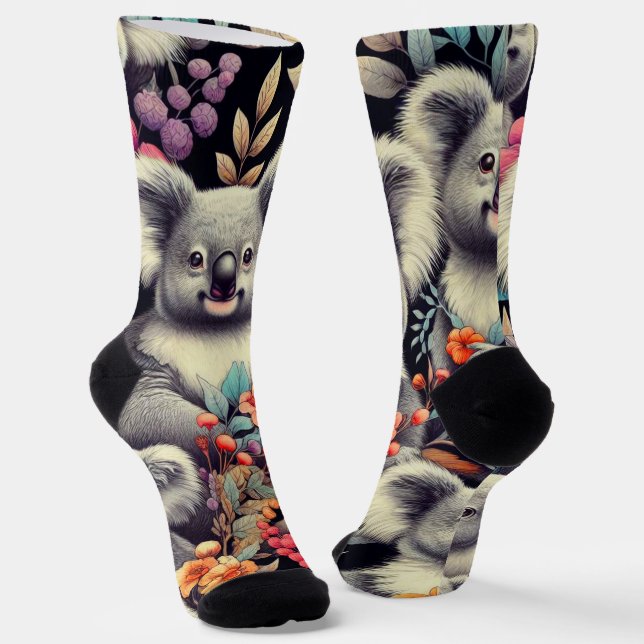 Vintage Cute Koala Painting Socks (Angled)