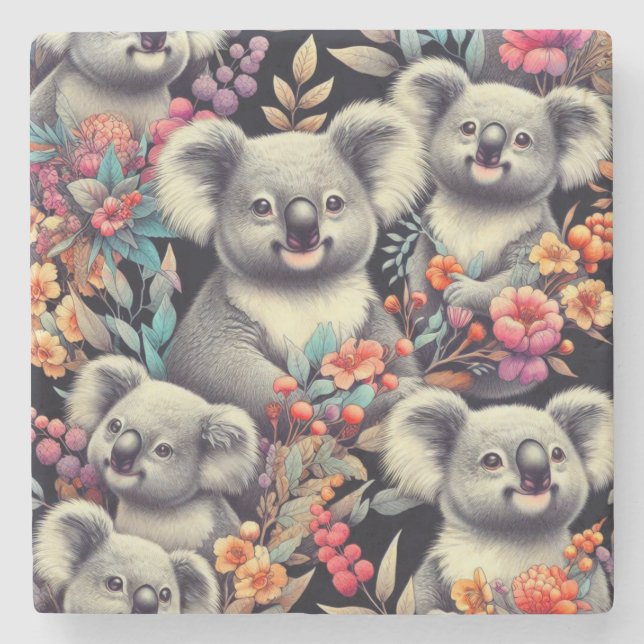 Vintage Cute Koala Painting Stone Coaster (Front)