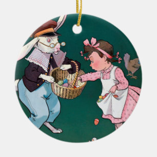 Vintage Cute Little Girl Bunny Rabbit Easter Egg Ceramic Tree Decoration