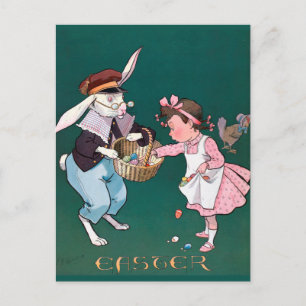 Vintage Cute Little Girl Bunny Rabbit Easter Egg Postcard