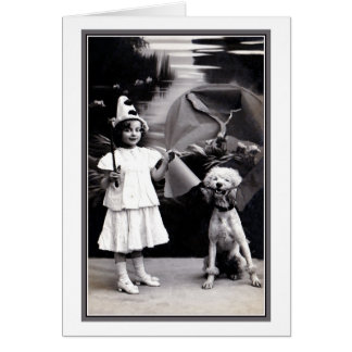 Vintage cute little Pierrot girl with poodle photo