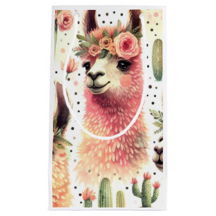 Vintage Cute Llama Watercolor Small Gift Bag