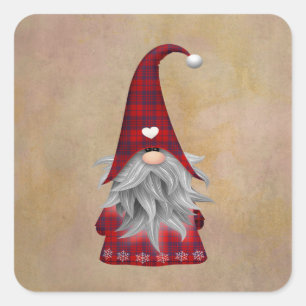 Vintage Cute Love Plaid Red Gnome with hearts Square Sticker