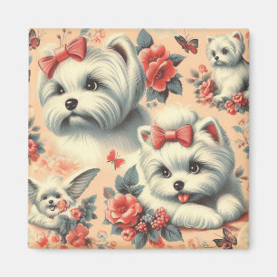 Vintage Cute Maltese Dog Magnet