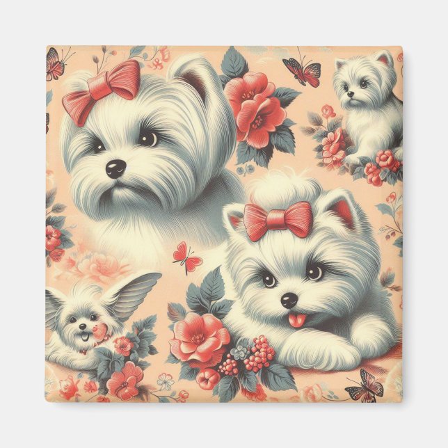 Vintage Cute Maltese Dog Magnet (Front)